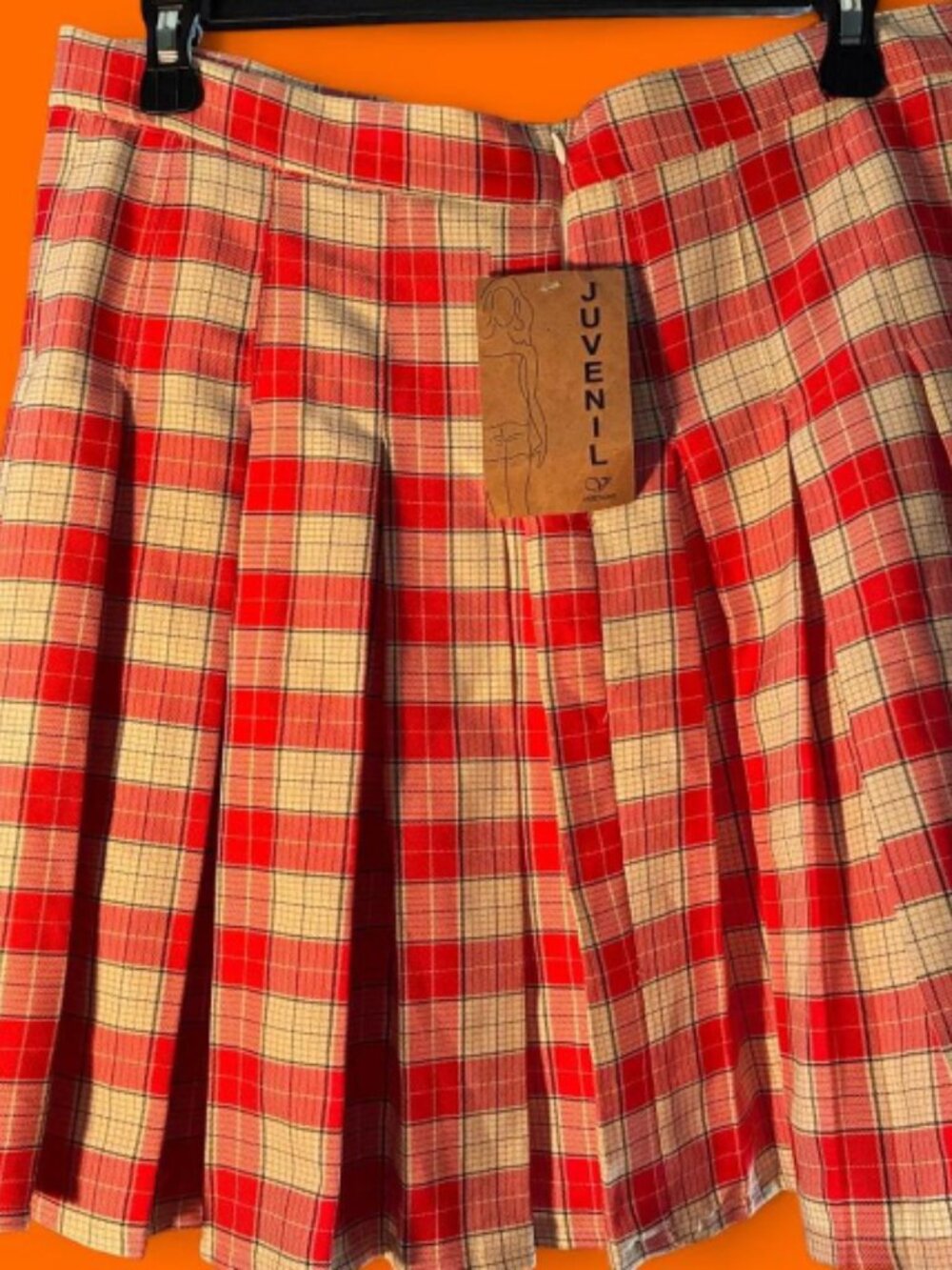 Juvenile red and white checkered pleated skirt